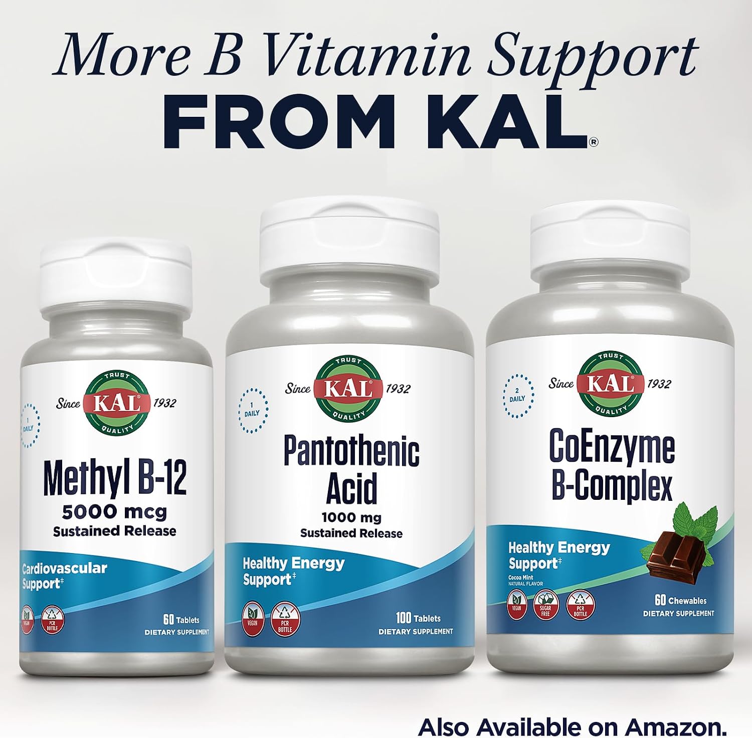 KAL Ácido Pantoténico 1000 mg - Vitamina B5 - Liberación Sostenida - 100 Comprimidos Veganos