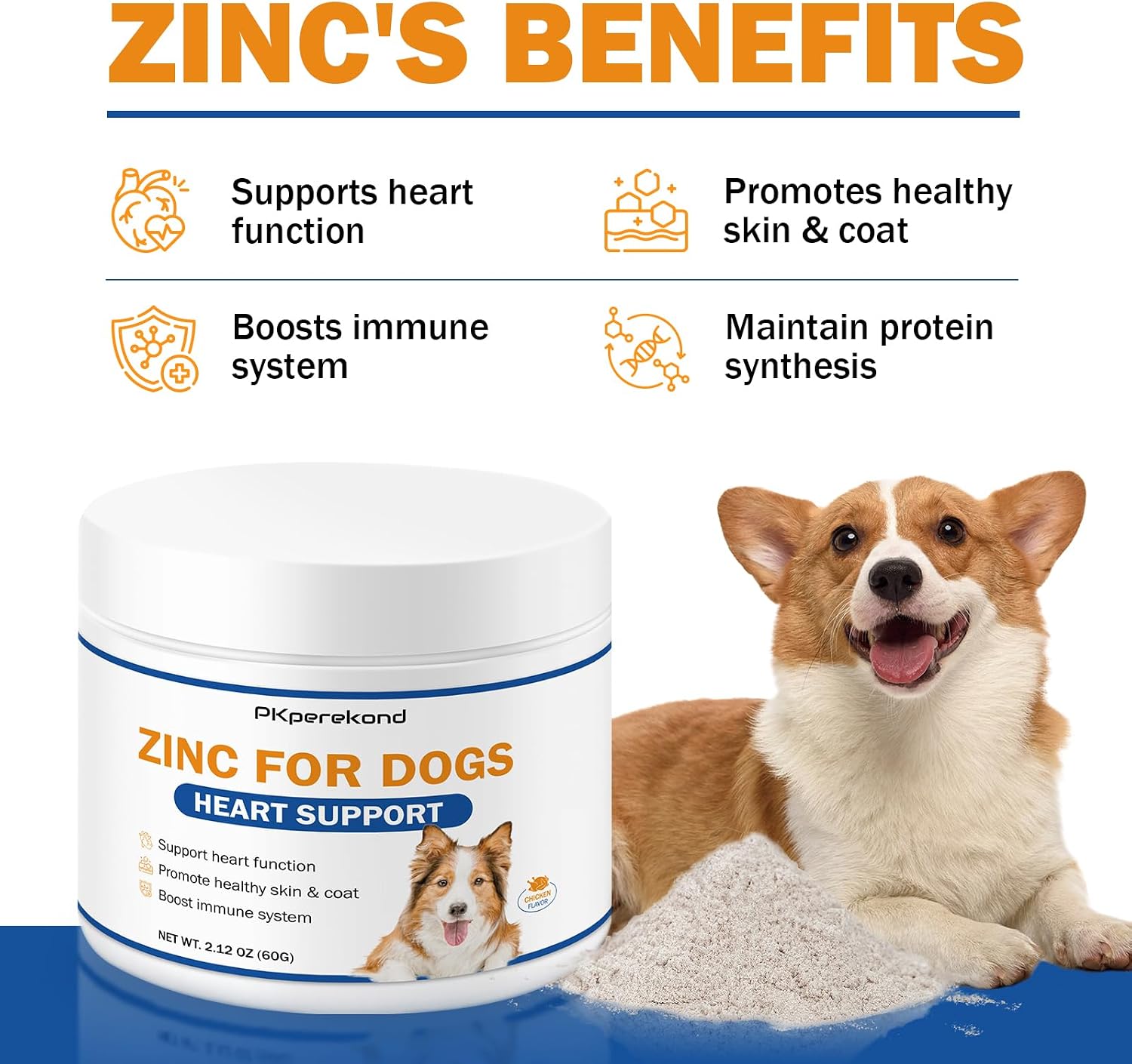 Zinc para Perros - Suplemento de Apoyo Cardíaco, Piel y Pelaje, Función Inmune con Biotina, Selenio y Vitaminas