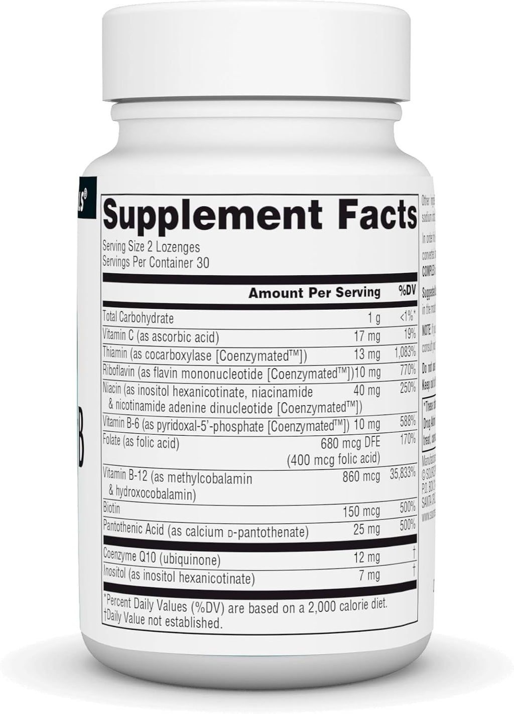 Source Naturals Coenzymate B Complex, Sabor Menta de Disolución Bucal - Vitaminas B - 60 Comprimidos Sublinguales