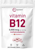 Micro Ingredients Vitamina B12 5000 mcg Metilcobalamina – 240 Comprimidos Masticables Sabor Fresa