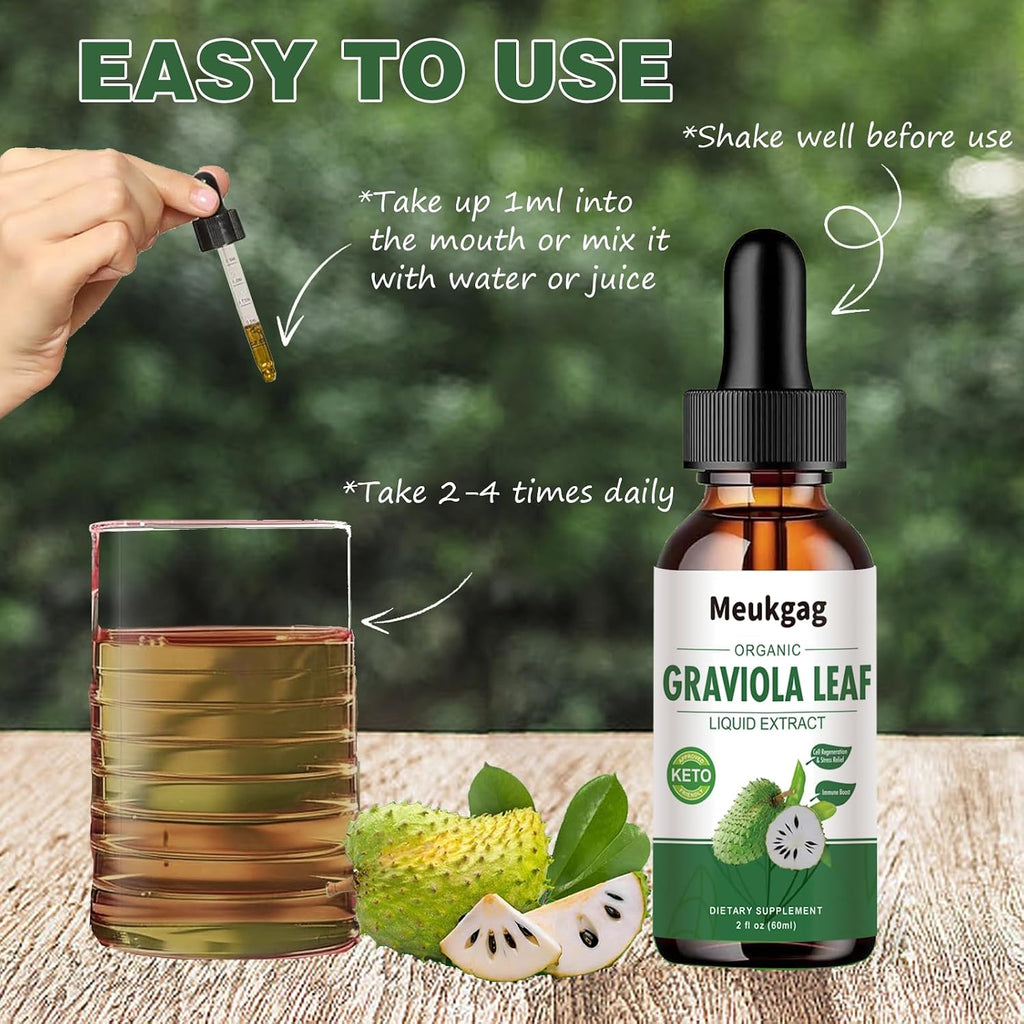 Extracto Líquido de Hojas de Graviola Orgánico | 60 ml (2 meses) | Sin Azúcar, Sin Gluten, Vegano