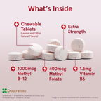 Jarrow Formulas Methyl B-12 1000mcg y Methyl Folate 400mcg, Fórmula de Fuerza Extra, Metabolismo Energético Celular y Salud Cardiovascular con P-5-P, 100 Comprimidos Masticables, 12 Paquetes