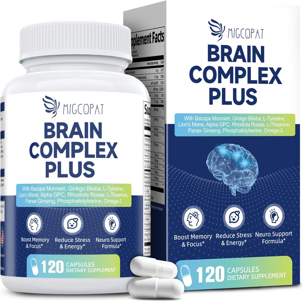 Suplemento Cerebral con Bacopa Monnieri, Lion's Mane y Alpha GPC - Apoya Memoria y Concentración - 120 Cápsulas