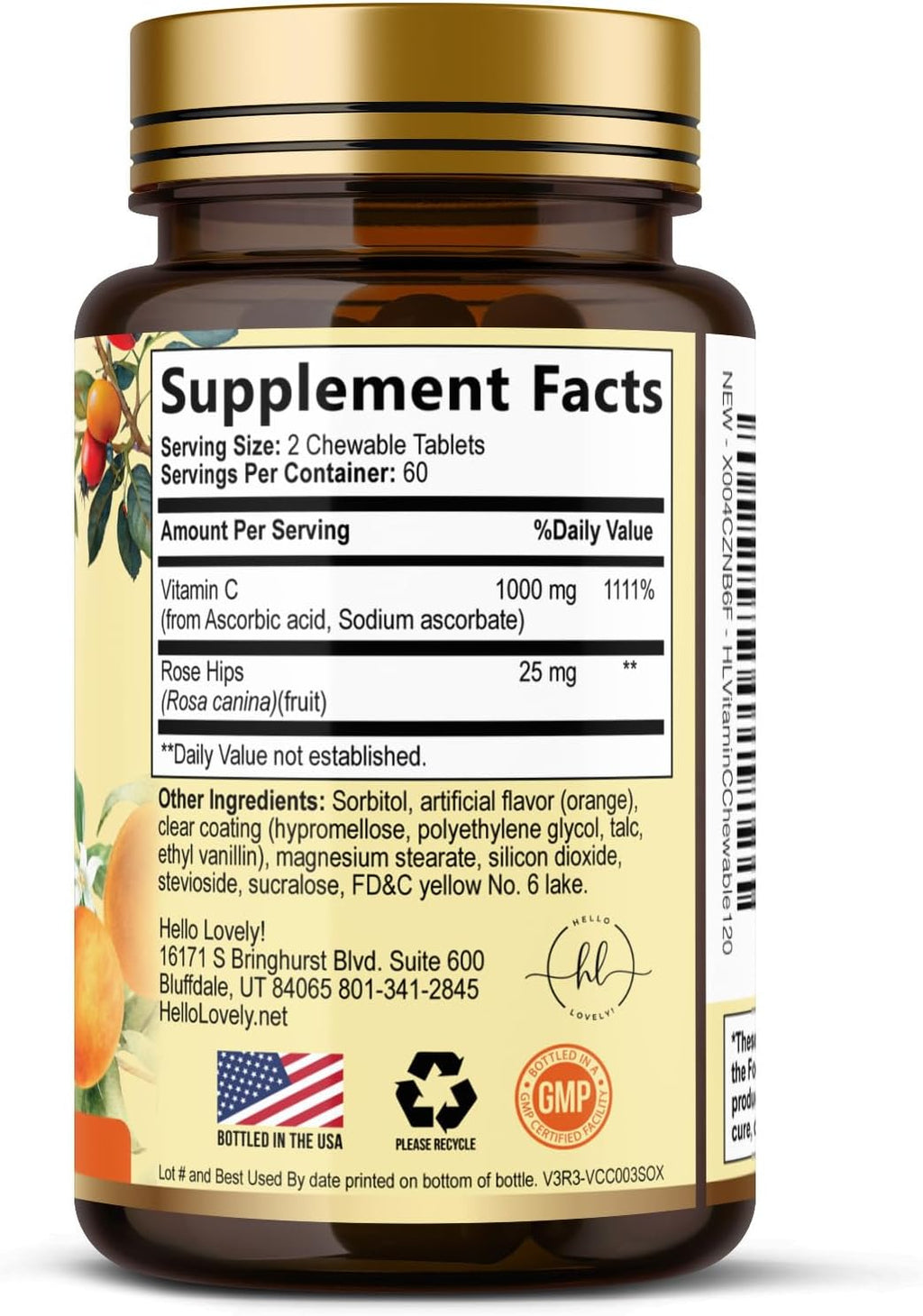 Vitamin C 1000mg con Rosa Mosqueta y Bioflavonoides – Suplemento Masticable Sin Azúcar