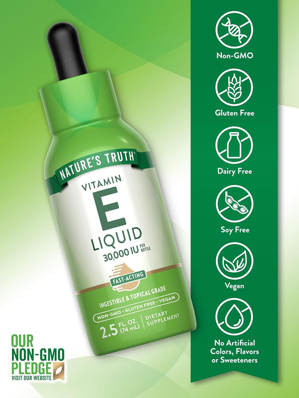Nature's Truth Aceite de Vitamina E 30.000 UI | 74 ml | Uso Oral y Tópico | Vegano
