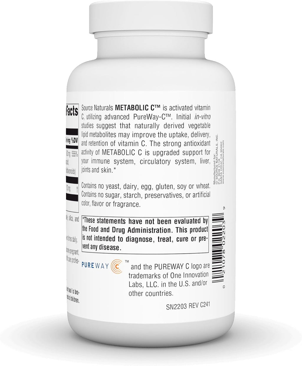 Source Naturals Metabolic C 500 mg Vitamina C, 180 Cápsulas