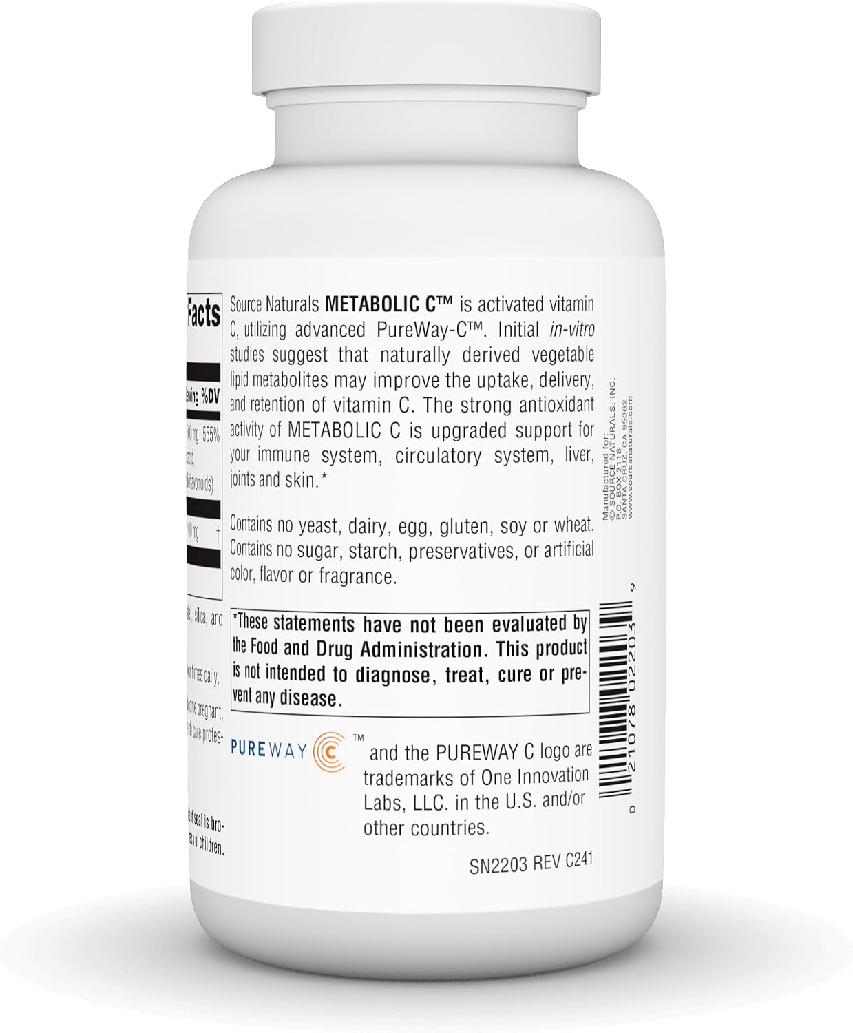 Source Naturals Metabolic C 500 mg Vitamina C, 180 Cápsulas