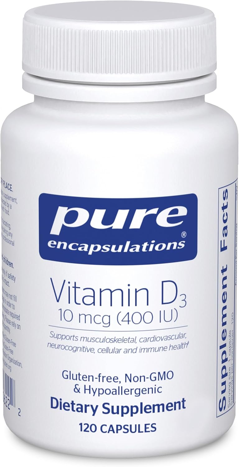 Pure Encapsulations Vitamina D3 10 mcg (400 UI) – 120 Cápsulas