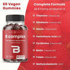 NutraChamps Complejo B en Gomitas - Vitaminas B1, B2, B3, B5, B6, B7, B9, B12 (Metilcobalamina) - Sabor Frambuesa - Vegano y Sin Gluten