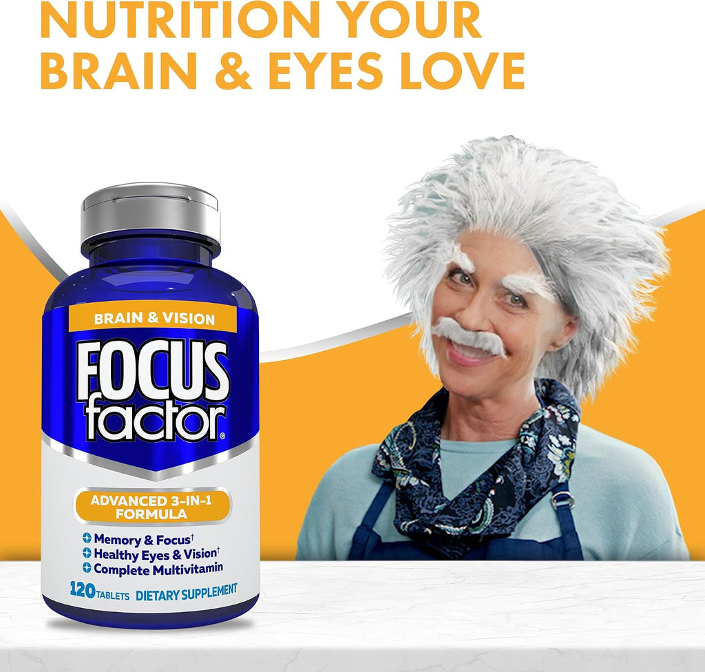 Focus Factor Complemento para Cerebro y Visión con Luteína y Zeaxantina, 120 Comprimidos