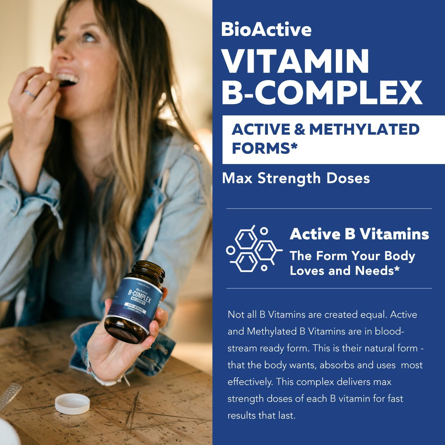 BioActive Vitamin B Complex - Complejo B Metilado con Metilfolato y 3 Formas de B12 - Triquetra Health