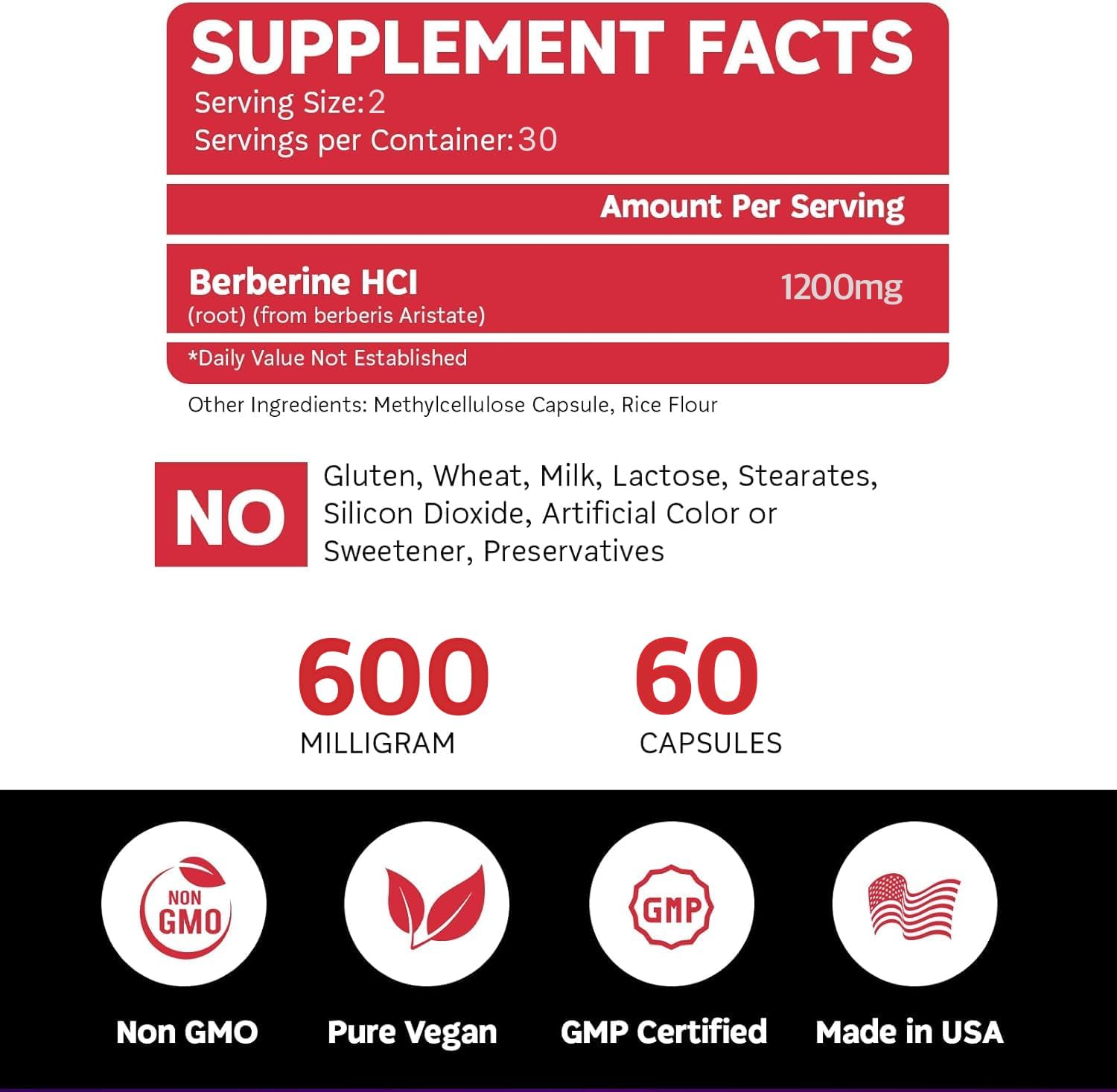 BoostCeuticals Berberina 1200mg (2 x 600mg) - Cápsulas Veganas de Berberina HCl - 60 Cápsulas