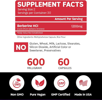 BoostCeuticals Berberina 1200mg (2 x 600mg) - Cápsulas Veganas de Berberina HCl - 60 Cápsulas – Image 6