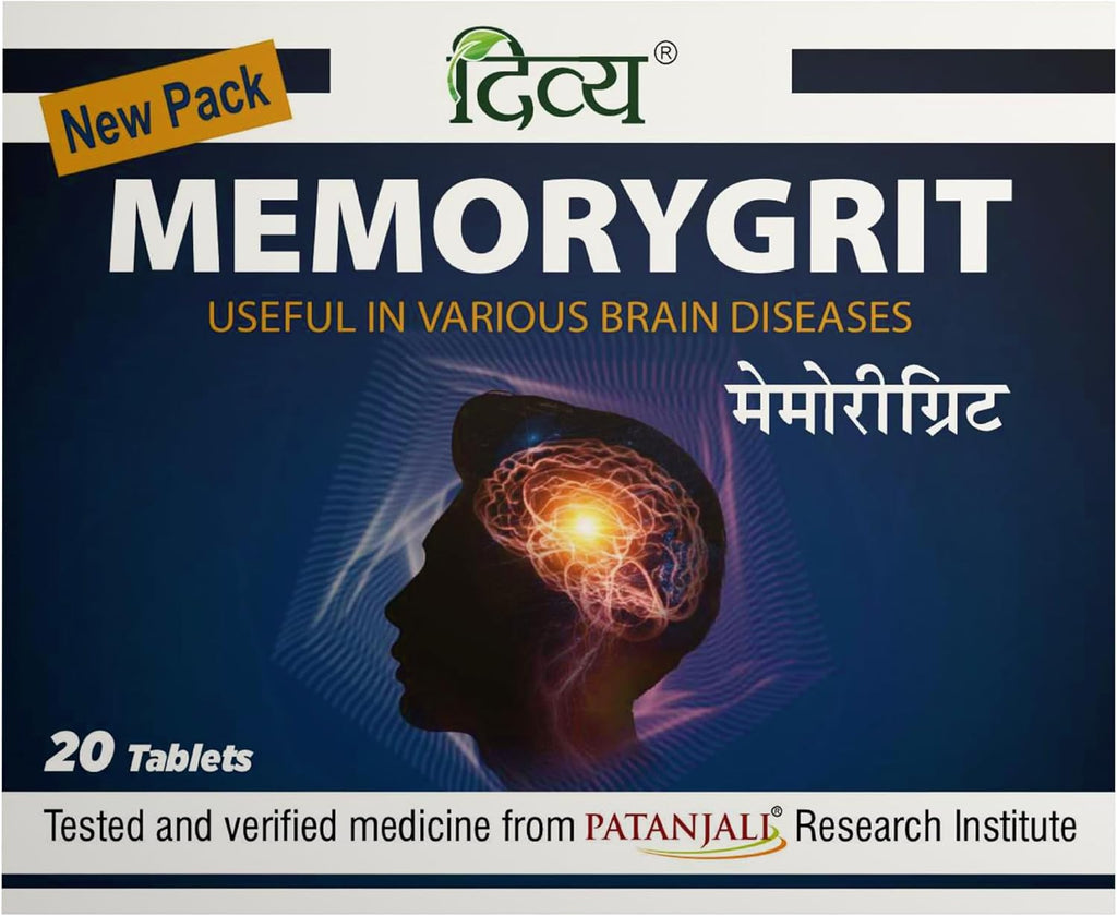 Patanjali Divya Memorygrit 20 Comprimidos - Suplemento Ayurvédico para la Memoria, Enfoque y Salud Cerebral