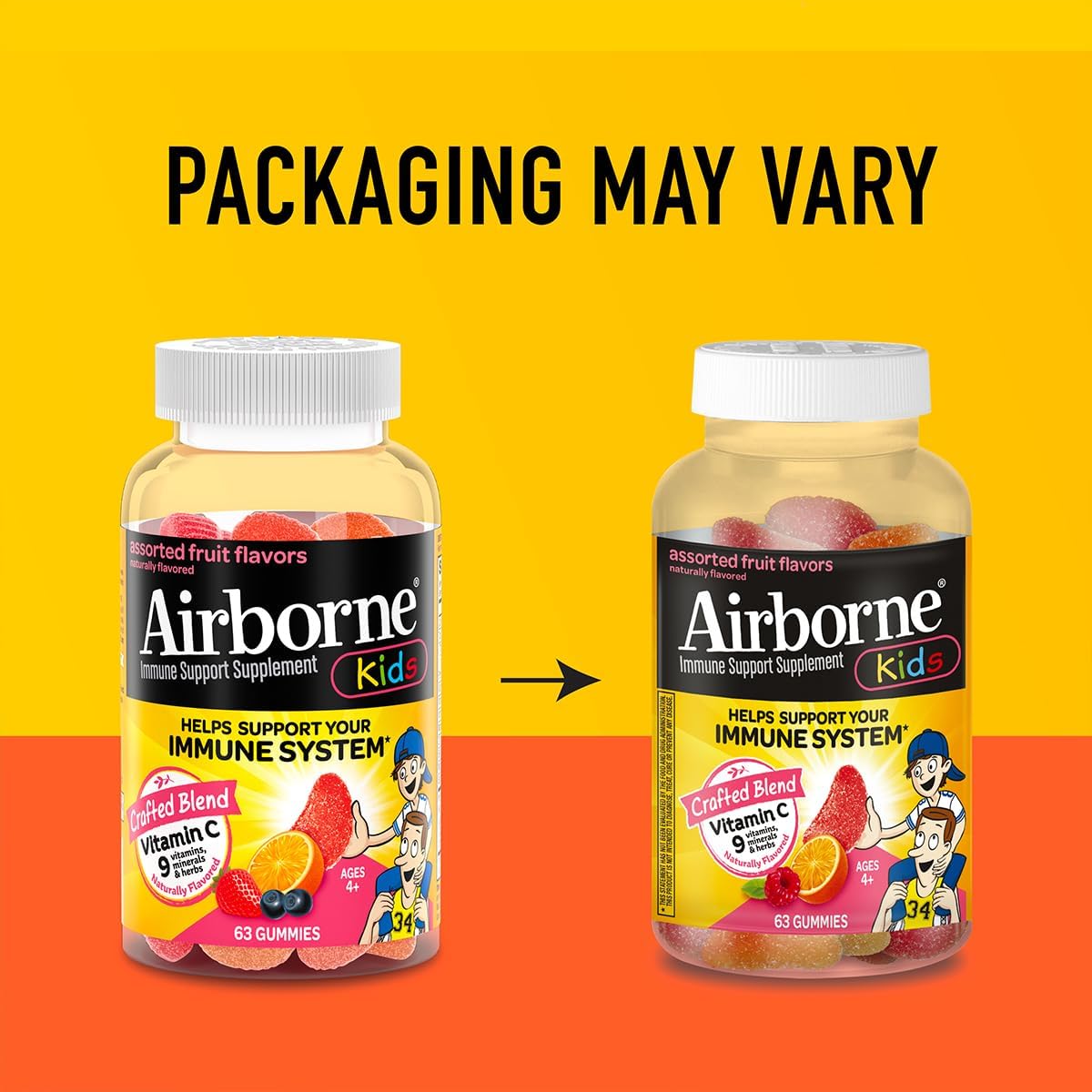 Airborne Vitamina C + Zinc Gomitas para Niños, 500 mg, Sabor a Frutas Variadas, 63 Gomitas (Paquete de 4)