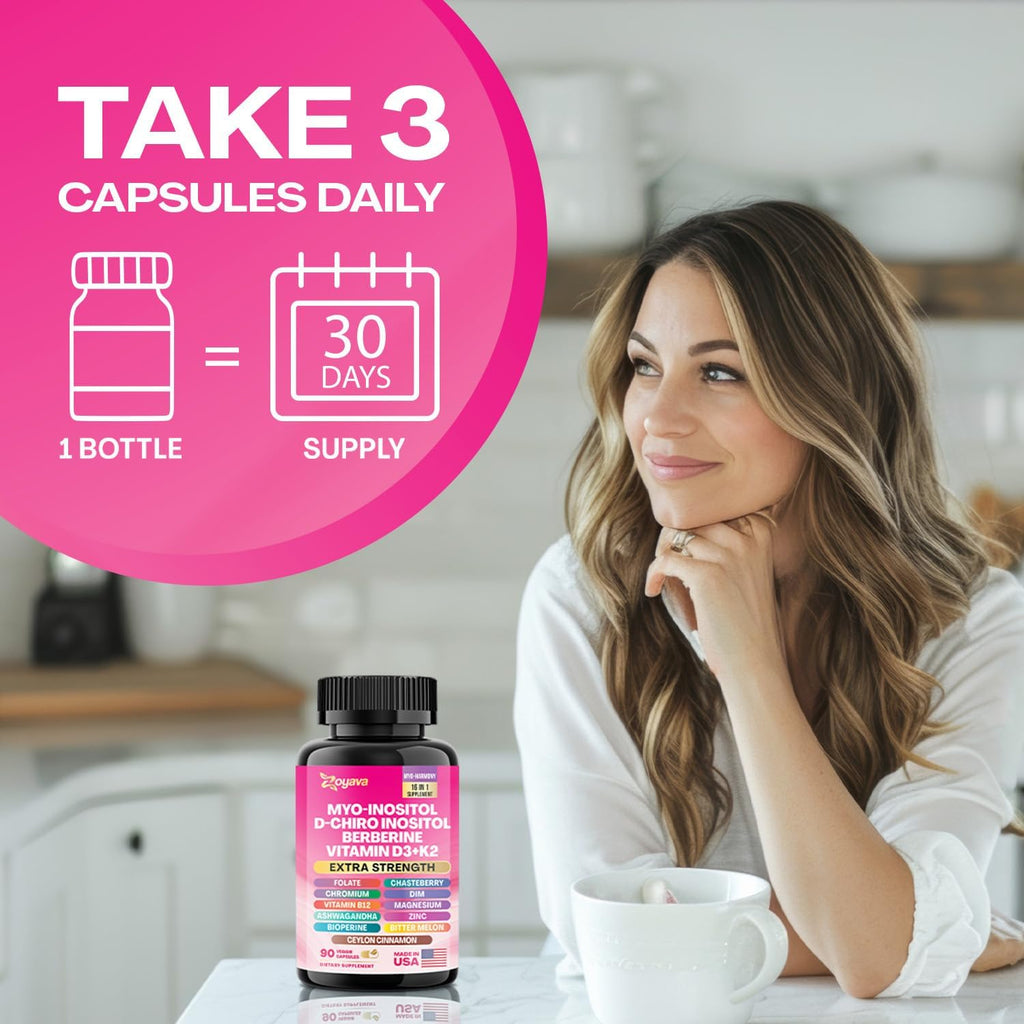 Zoyava Myo Inositol Complex – 750 mg Myo-Inositol con Berberina, D-Chiro Inositol, Ashwagandha y más – 180 Cápsulas Veganas