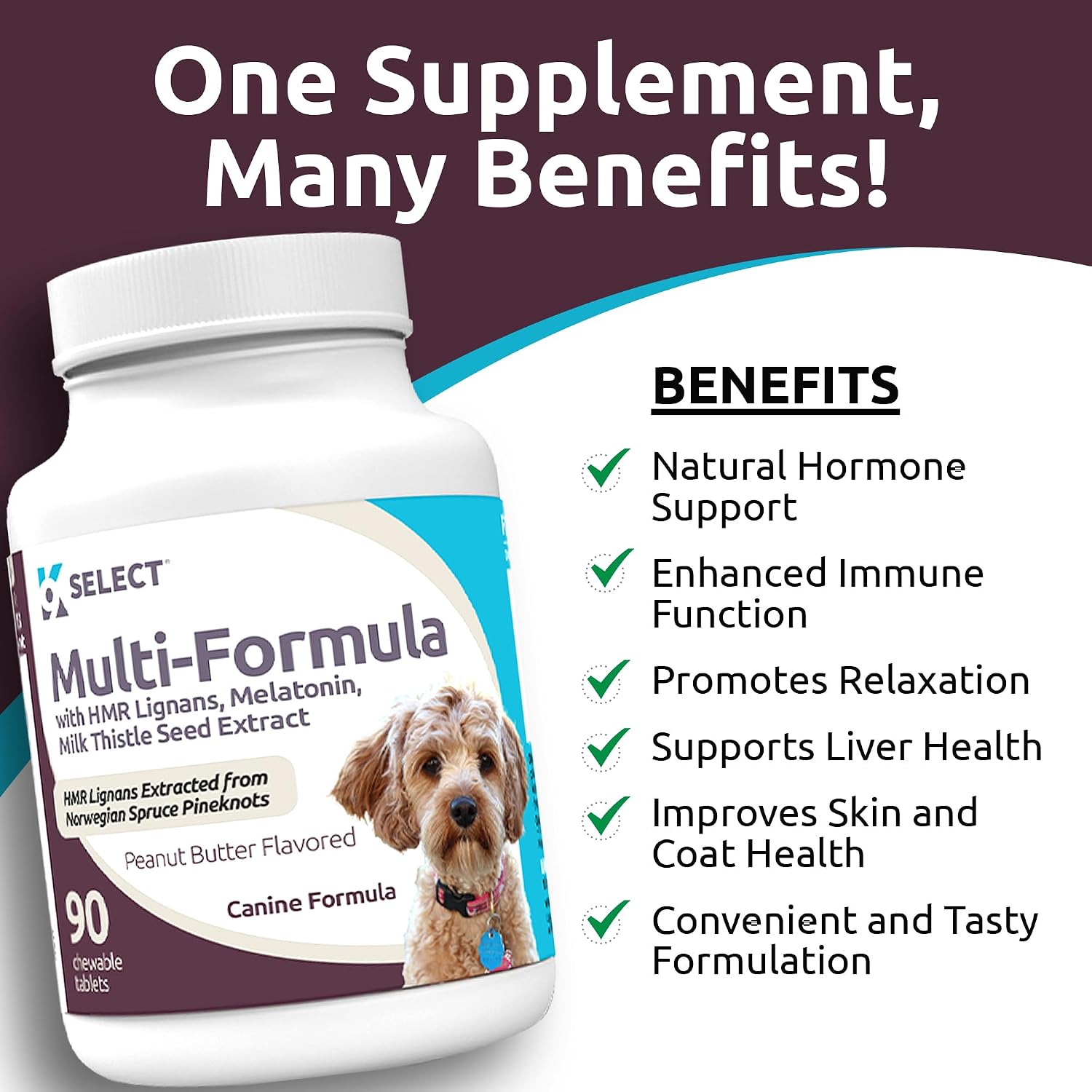 K9 Select Multi-Formula Vitaminas para Perros Pequeños - 90 Comprimidos Masticables Sabor Mantequilla de Cacahuete