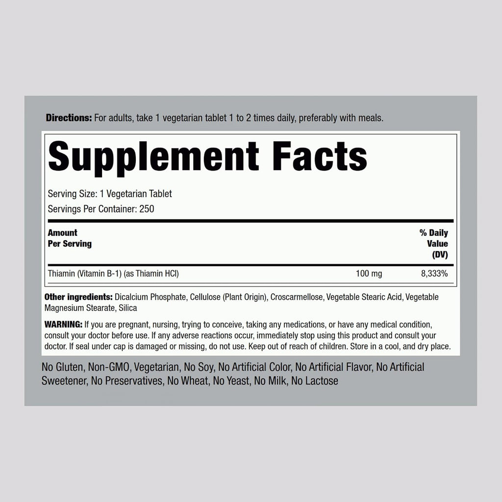 Piping Rock Vitamina B1 100mg | Tiamina | 250 Comprimidos