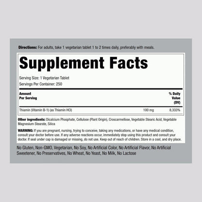 Piping Rock Vitamina B1 100mg | Tiamina | 250 Comprimidos – Image 2