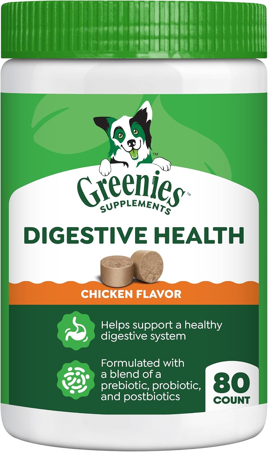 Greenies Suplementos Salud Digestiva con Probióticos para Perros - Masticables Suaves Sabor a Pollo, 40 unidades