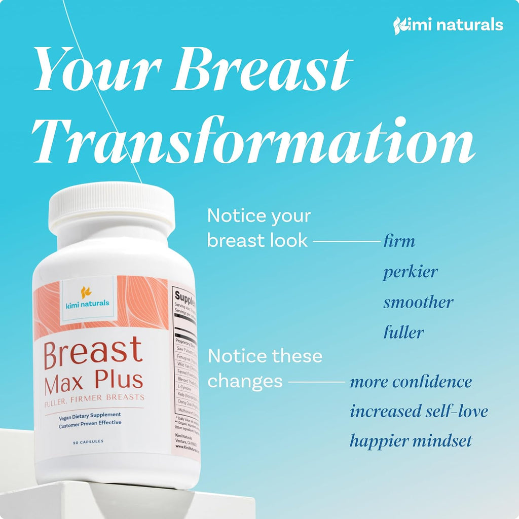 KIMI Naturals Breast Max Plus - Suplemento para el Aumento de Pecho con Fenogreco, 90 Cápsulas