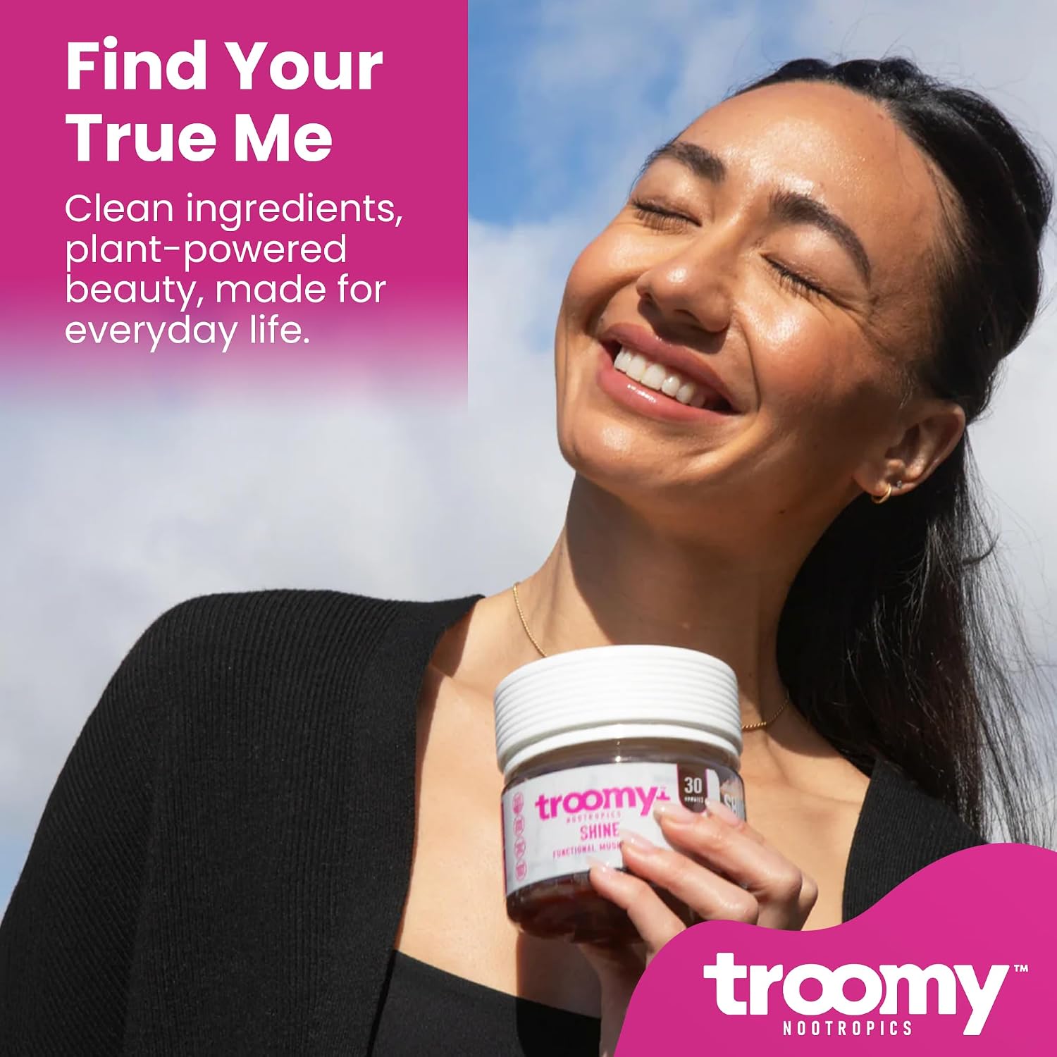Troomy Shine Gominolas de Tremella con Biotina y Colágeno para Cabello, Piel y Uñas - Sabor Melocotón Blanco y Granada - 30 Gomitas