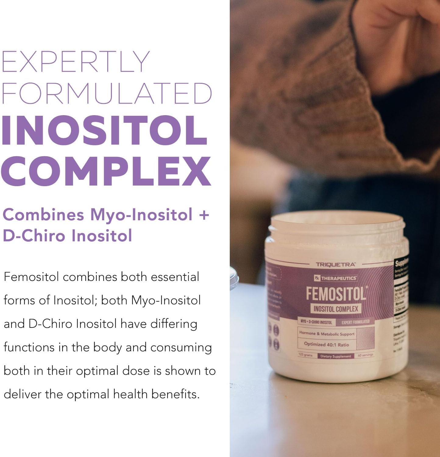 FemoSitol Inositol en Polvo - Complejo de Myo-Inositol y D-Chiro Inositol 40:1 (123 g)
