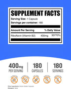 BulkSupplements Riboflavina 400 mg - Vitamina B2 - 180 cápsulas