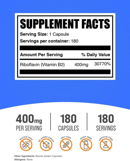 BulkSupplements Riboflavina 400 mg - – Protección contra el daño oxidativo: Ayuda a proteger las células frente al – Image 2