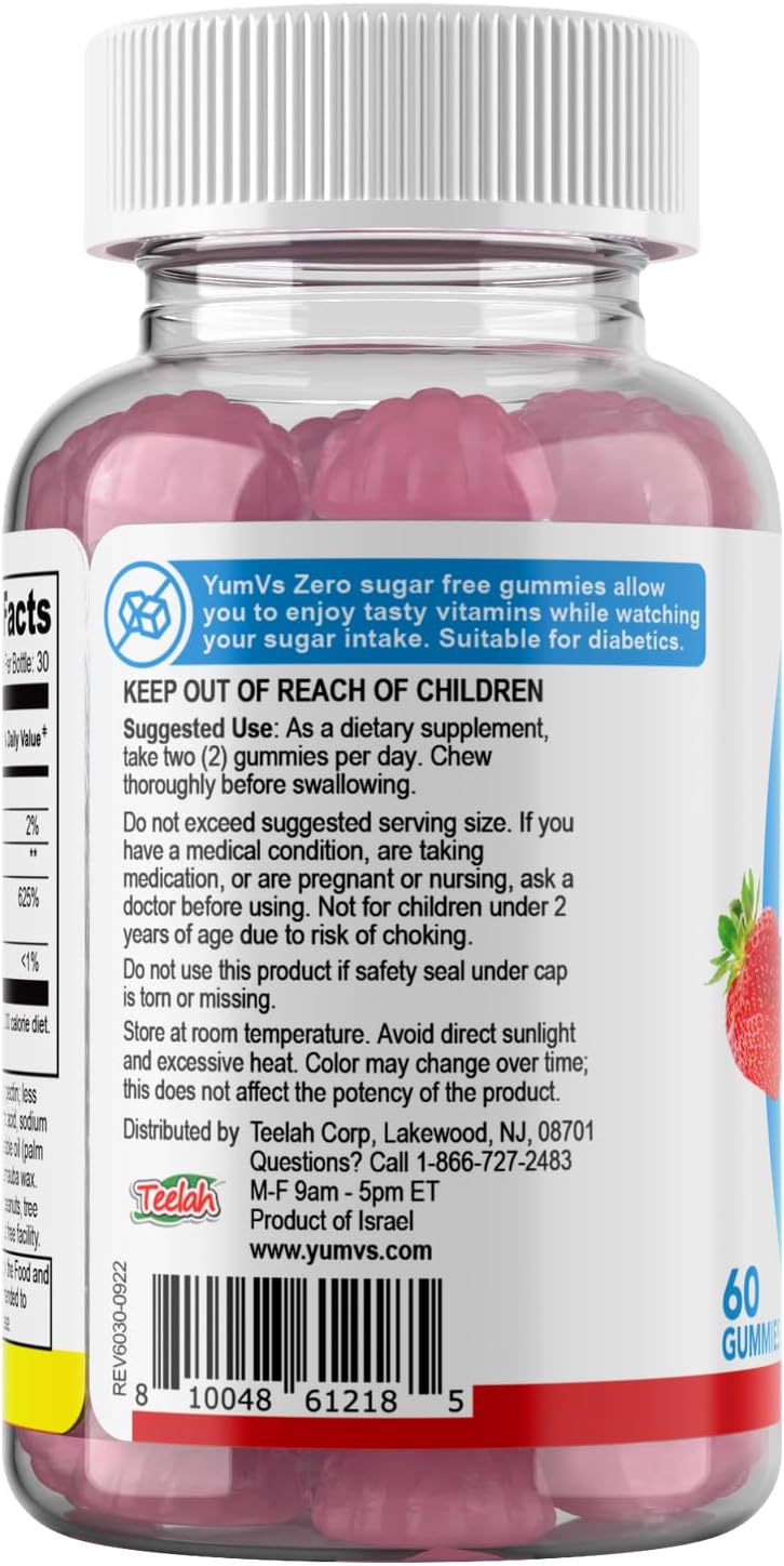 Yum-Vs Gominolas de Vitamina D3 Sin Azúcar - 125 mcg (5000 UI) - 60 Gominolas Vegetarianas