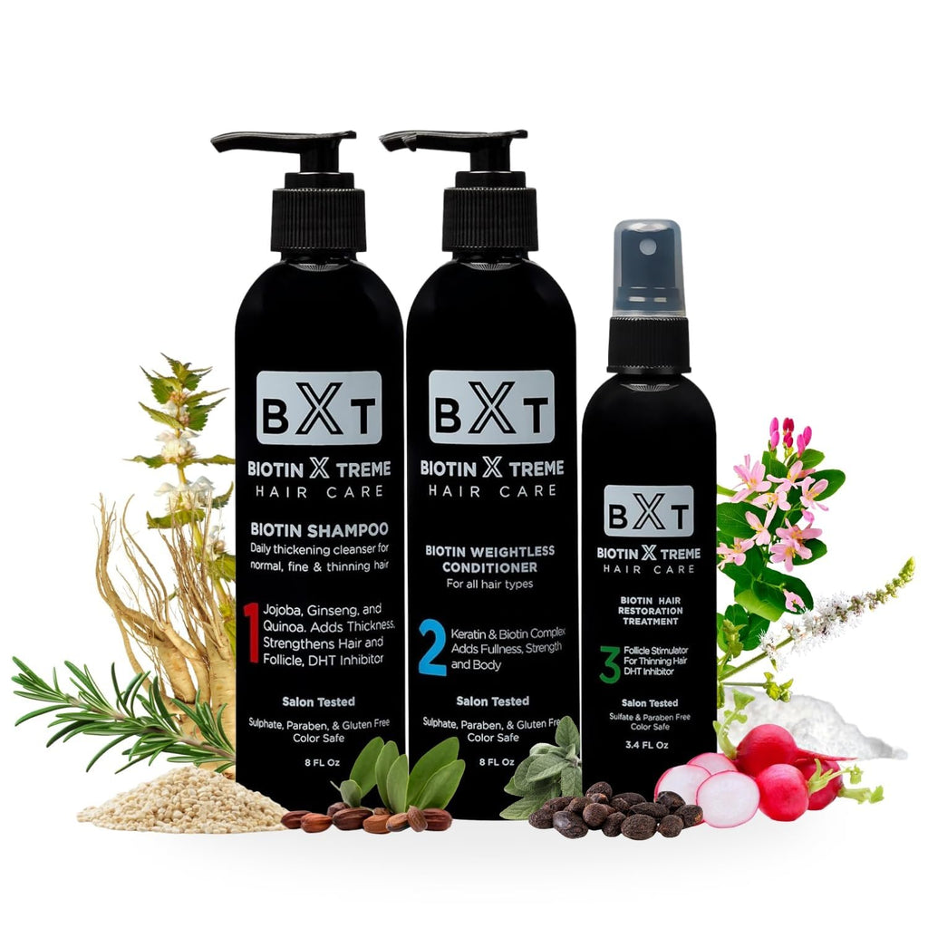 Biotin X Treme Pack de Crecimiento Capilar: Champú Natural (240 ml) y Spray Restaurador – Bloqueador de DHT, Estimulador de Folículos, Sin Sulfatos, Sin Parabenos