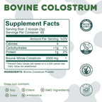 Bovine Colostrum Supplement Powder 50% IgG Premium Bovine Colostrum for Gut Health Support, Immune Support, Muscle Recovery & Overall Wellness, Grass Fed, Non-GMO, Unflavored, 60 Servings