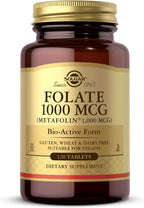 Solgar Folato 1000 mcg, 120 Comprimidos - Metafolín Bioactivo - Vegano, Sin Gluten, Sin Lácteos, Kosher