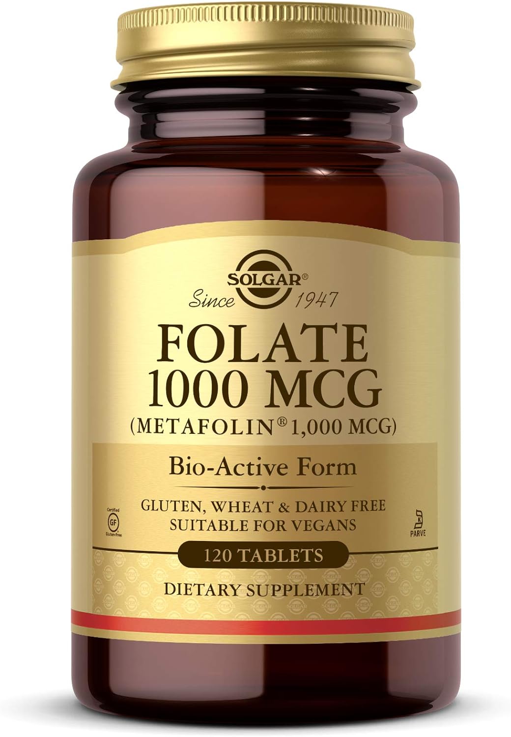 Solgar Folato 1000 mcg, 120 Comprimidos - Metafolín Bioactivo - Vegano, Sin Gluten, Sin Lácteos, Kosher