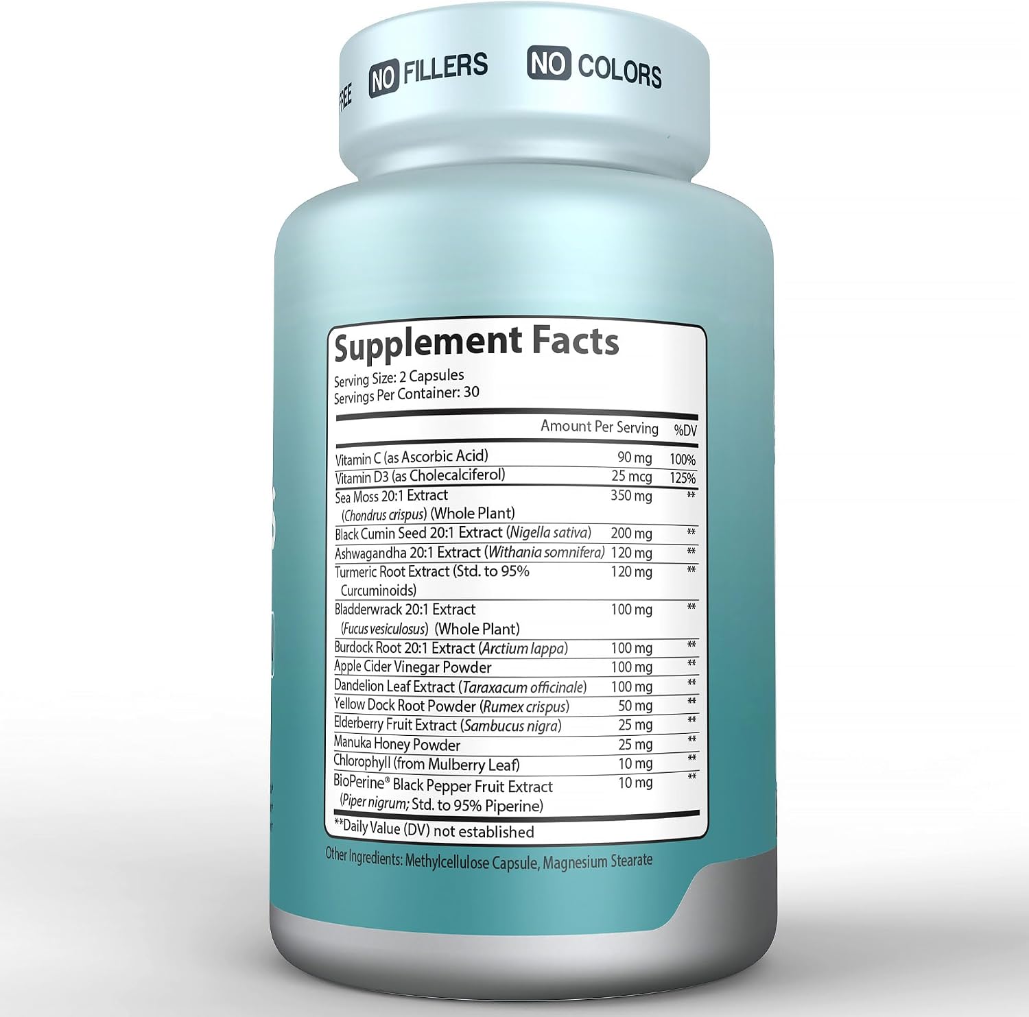 Herbtonics Sea Moss, Black Cumin Seed, Ashwagandha, Burdock Root & ACV Complex | Apoyo Inmunidad, Estrés y Digestión | 60 Cápsulas