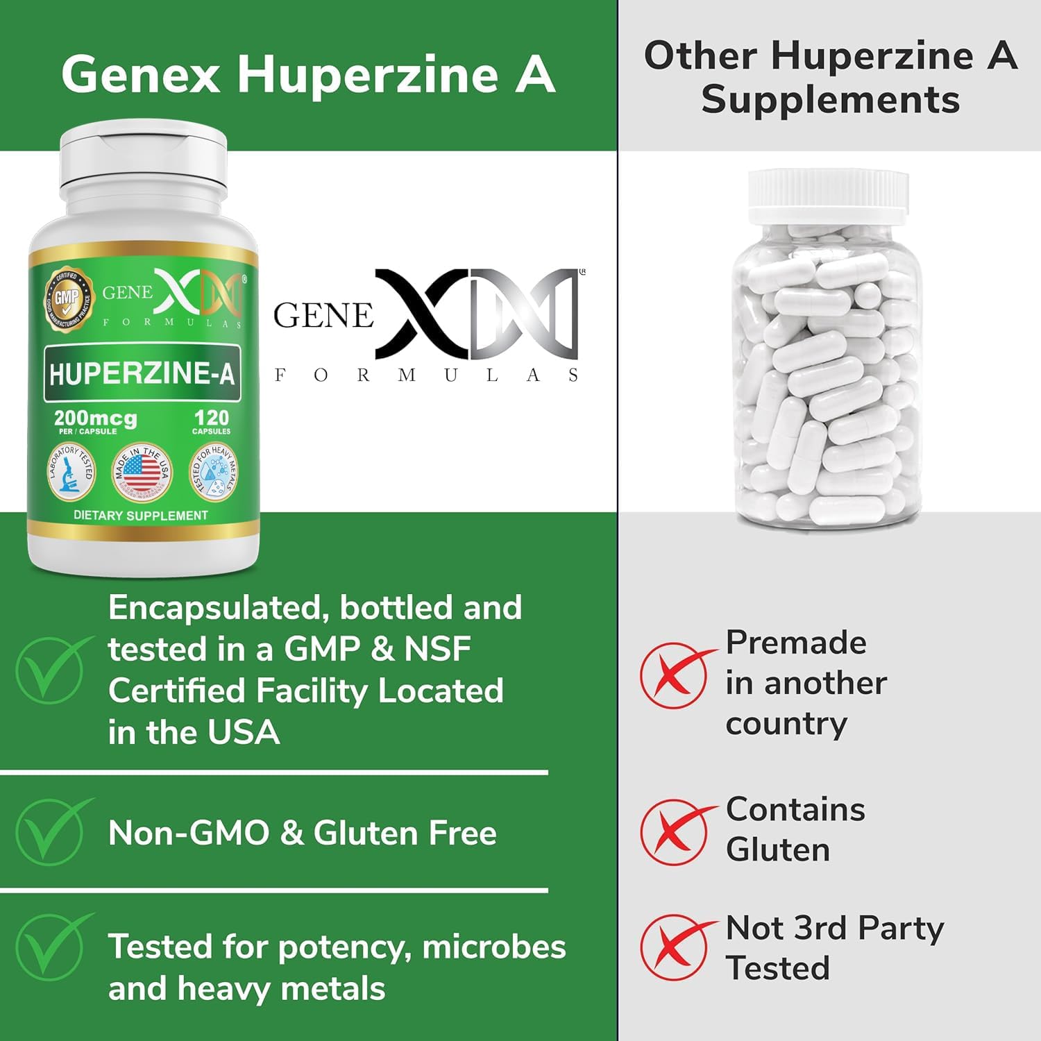 Genex Formulas Huperzina A 200mcg - 120 Cápsulas | Nootrópico para Memoria y Enfoque