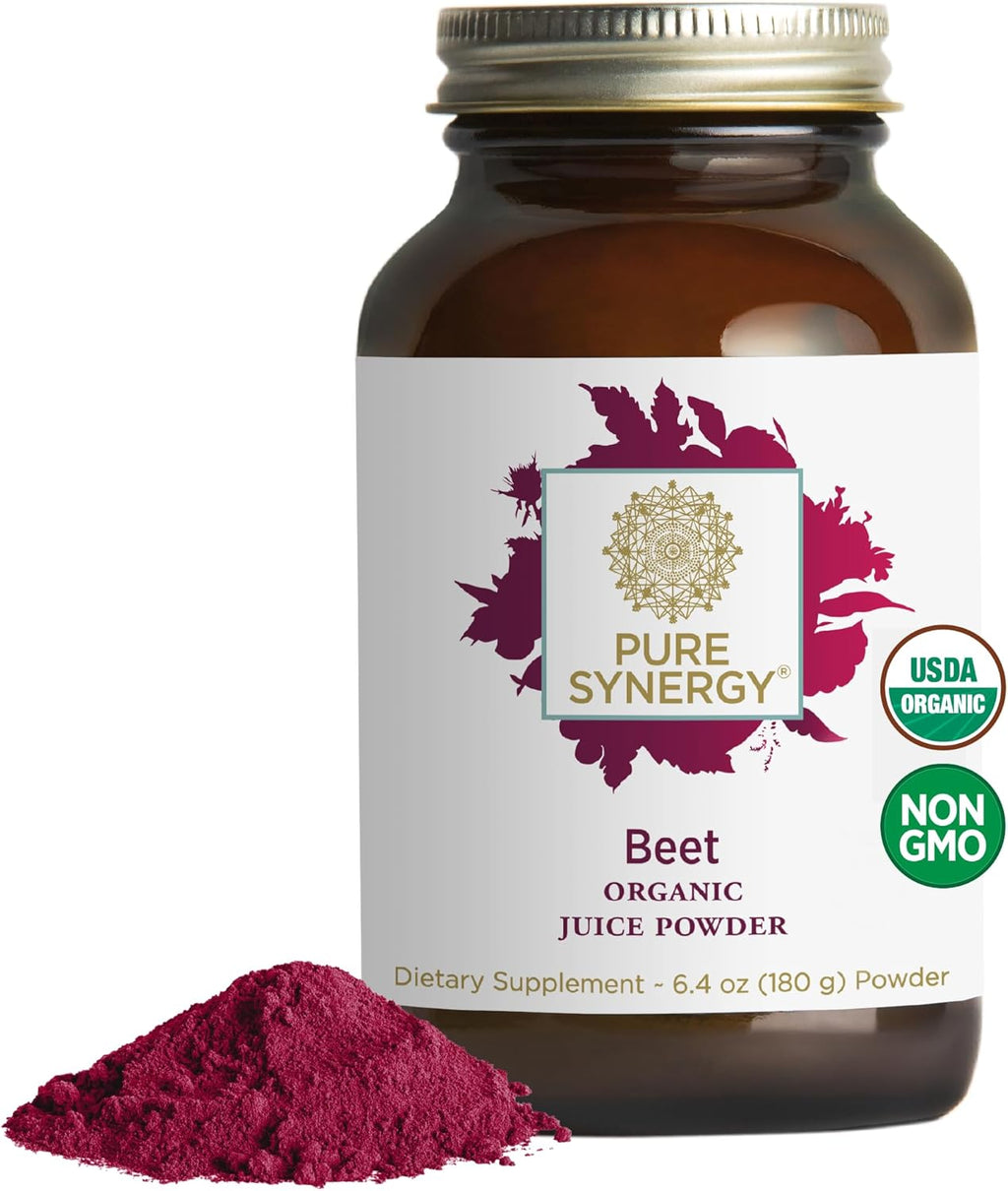 PURE SYNERGY Polvo de Zumo de Remolacha Orgánico | Suplemento Pre-Entrenamiento | para Circulación Saludable, Ejercicio y Desintoxicación (181 g)