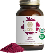 PURE SYNERGY Polvo de Zumo de Remolacha Orgánico | Suplemento Pre-Entrenamiento | para Circulación Saludable, Ejercicio y Desintoxicación (181 g)