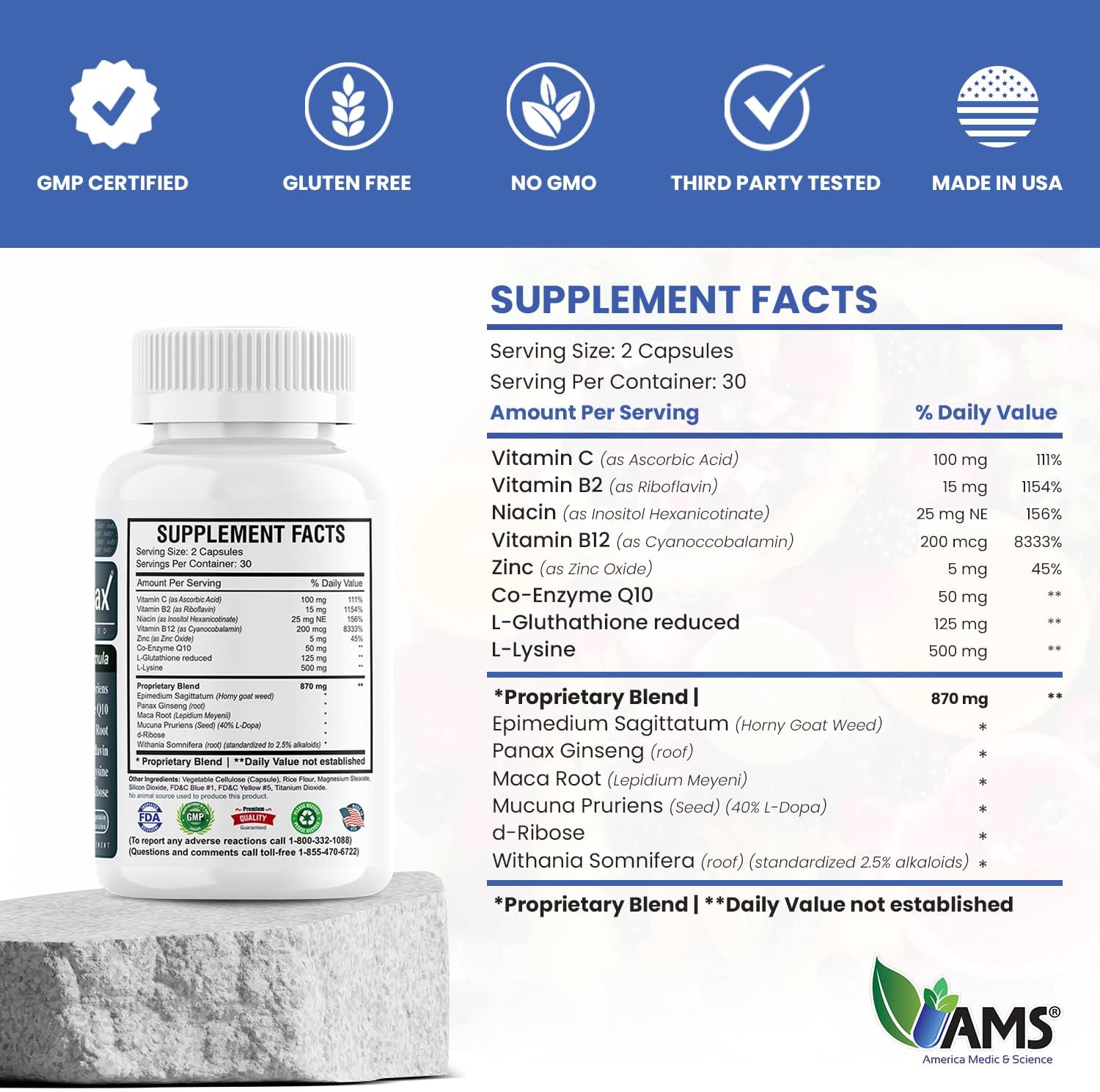 America Medic & Science Sperm Count Max (60 Cápsulas) - Suplemento de Fertilidad Masculina