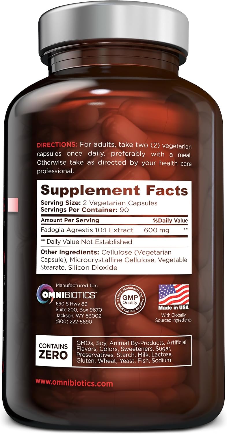 OmniBiotics Fadogia Agrestis 600mg por ración (180 cápsulas) - Extracto estandarizado 10:1 para apoyo muscular y rendimiento deportivo