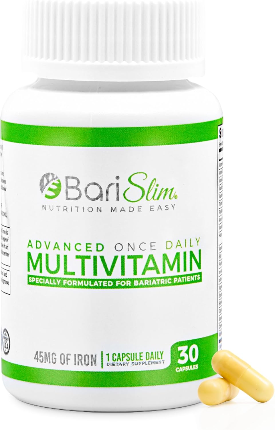BariSlim Advanced Once Daily - Multivitamínico bariátrico diario con 45mg de hierro | 30 cápsulas