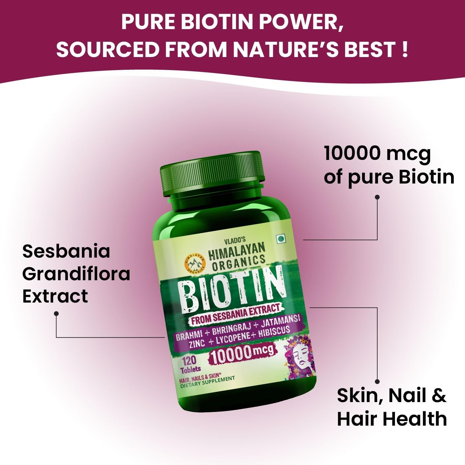 Himalayan Organics Biotina 10000 mcg – 120 Comprimidos