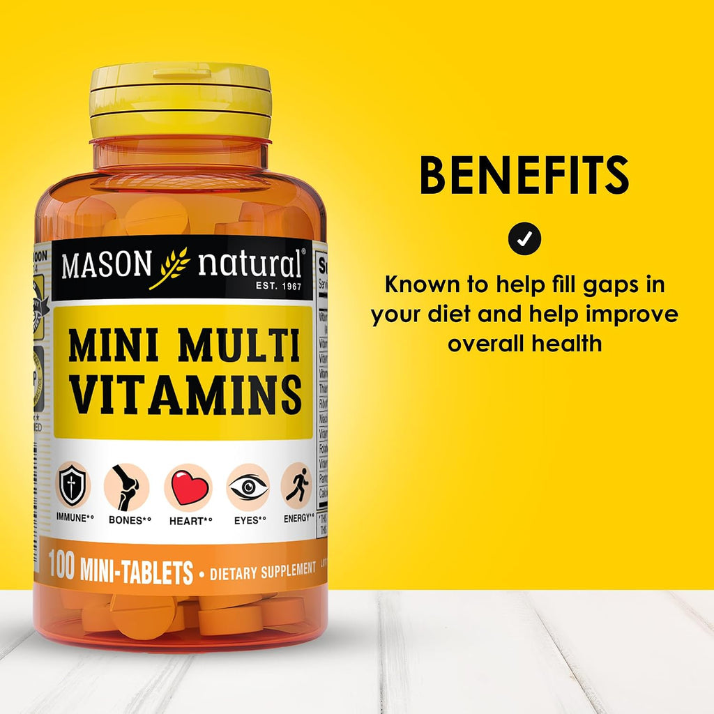 MASON NATURAL Mini Multi Vitaminas - Complejo Multivitamínico Diario (100 comprimidos)