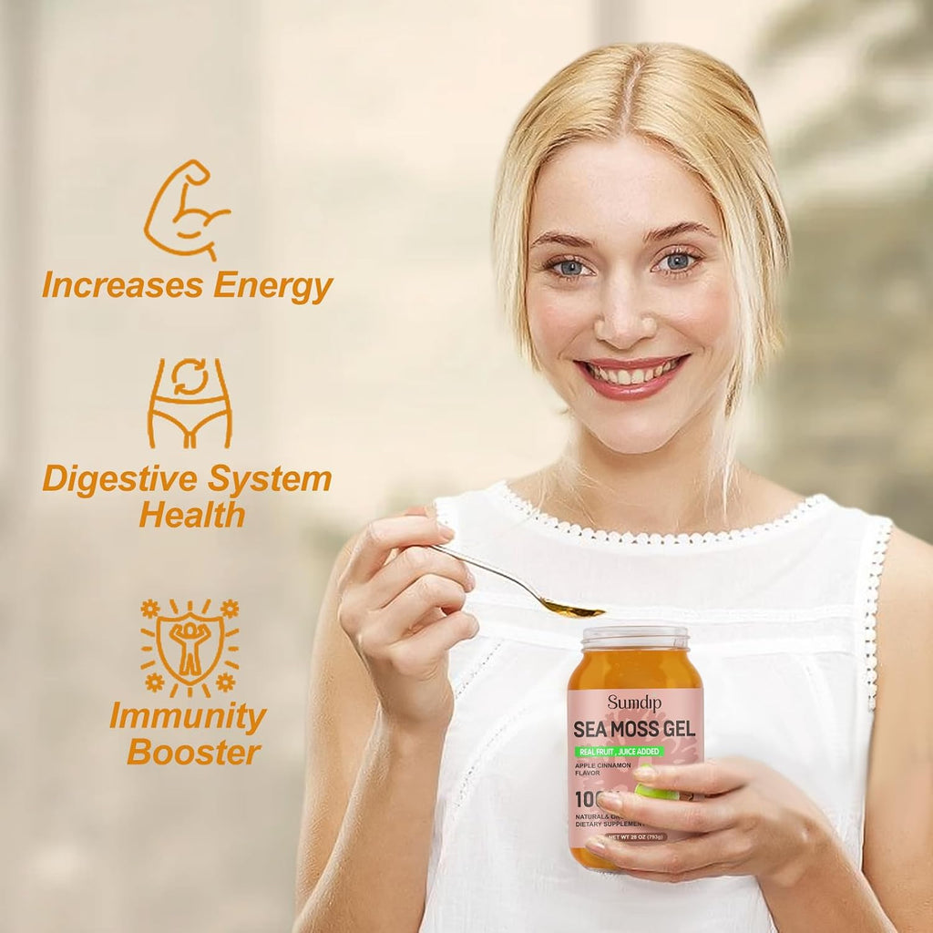 SumDIP Gel de Musgo Marino (28 oz) - Vegano, Irlandés, Apoyo Inmunológico y Digestivo, Sabor Manzana Canela
