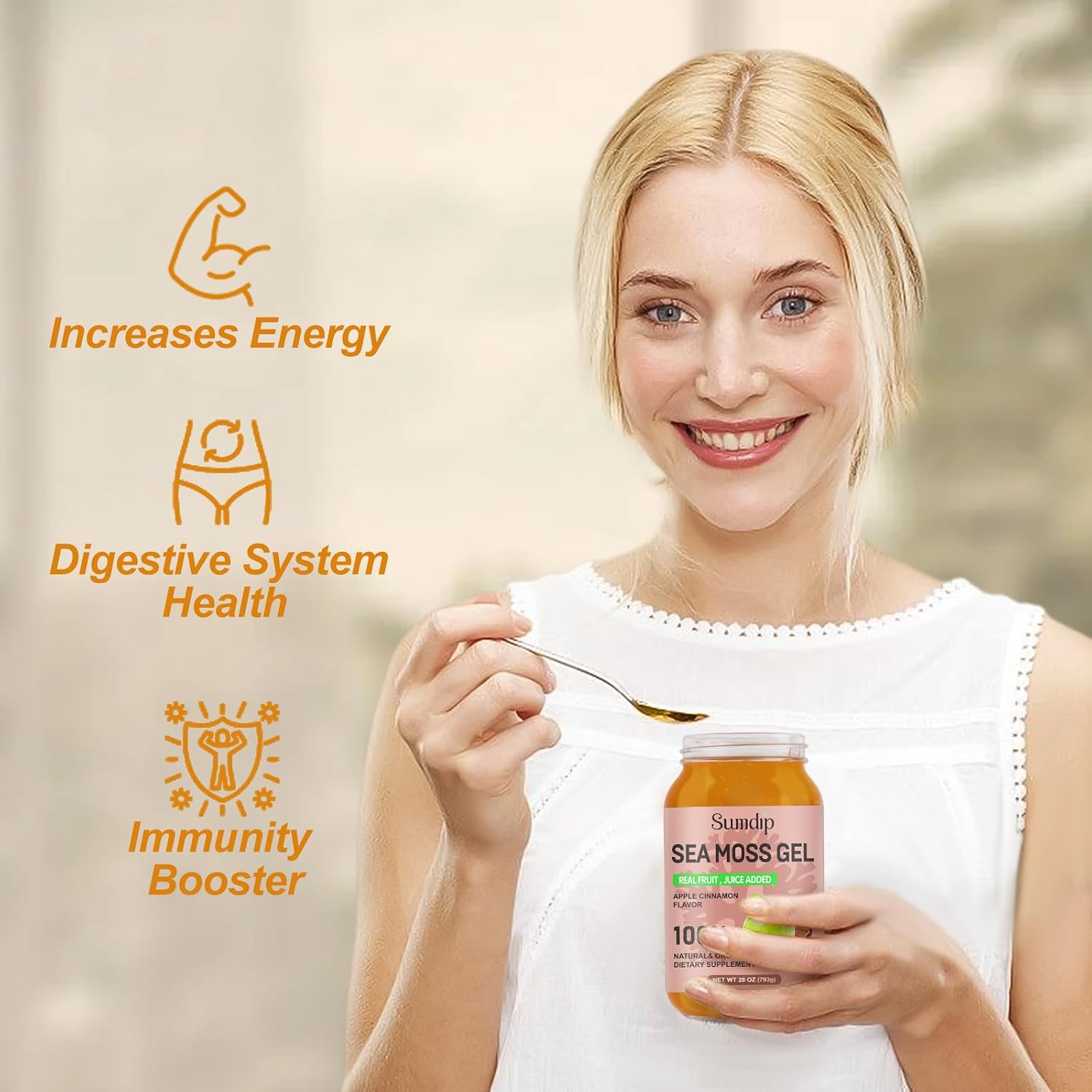 SumDIP Gel de Musgo Marino (28 oz) - Vegano, Irlandés, Apoyo Inmunológico y Digestivo, Sabor Manzana Canela