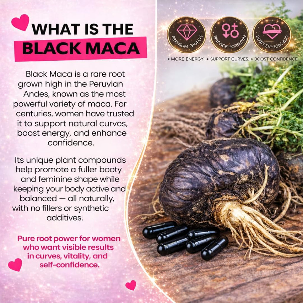 Maca Negra Auténtica para Aumento de Glúteos, 600 mg, 100 Cápsulas - Curvy Fruit