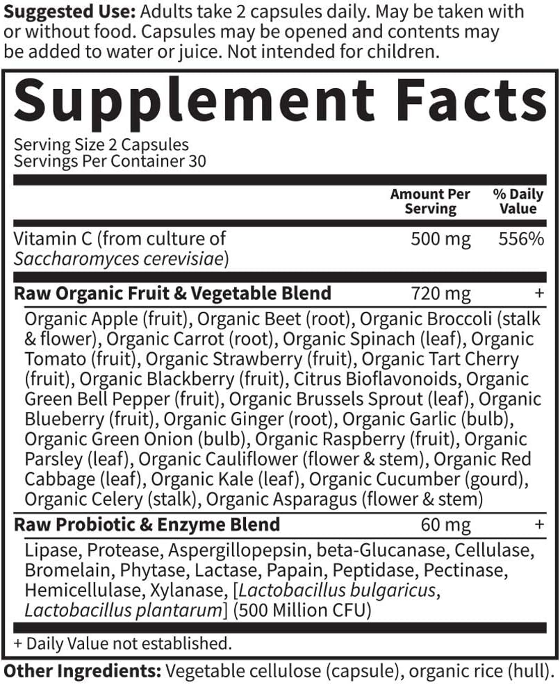 Garden of Life Vitamin Code Raw Multivitamínico para Hombres - 60 Cápsulas, 500mg Vitamina C + Mezcla de Frutas y Verduras + Probióticos