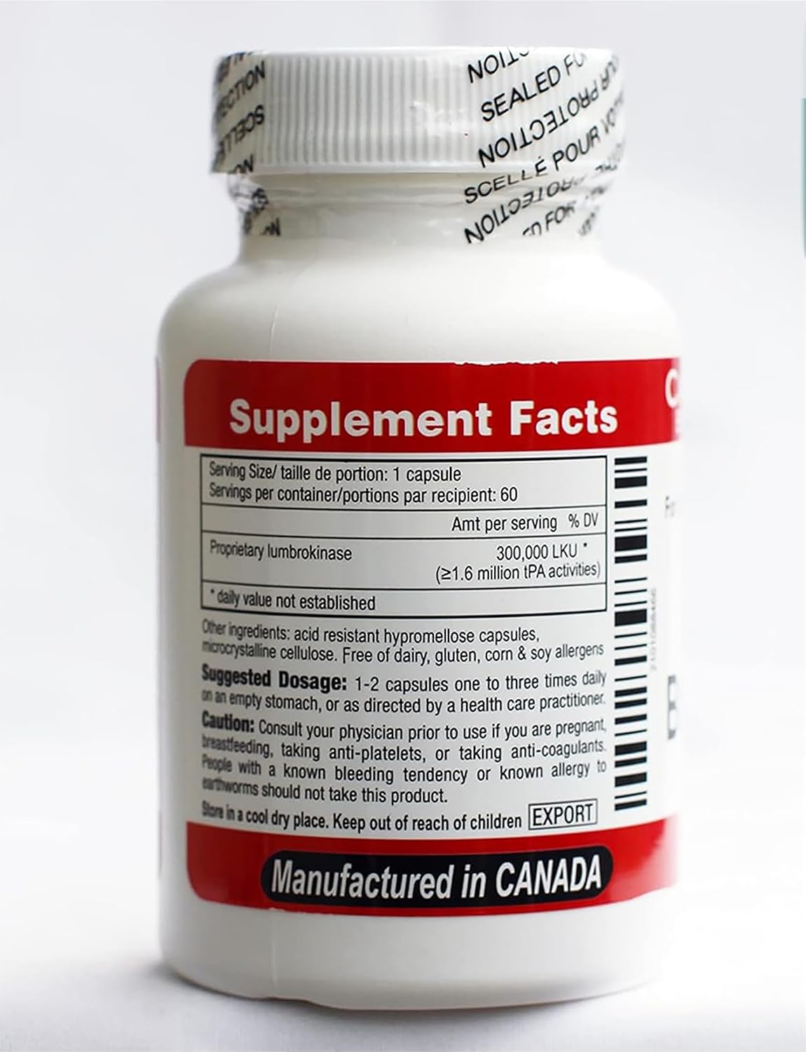 Canada RNA Boluoke (Lumbrokinase) para la Salud Circulatoria, 60 Cápsulas