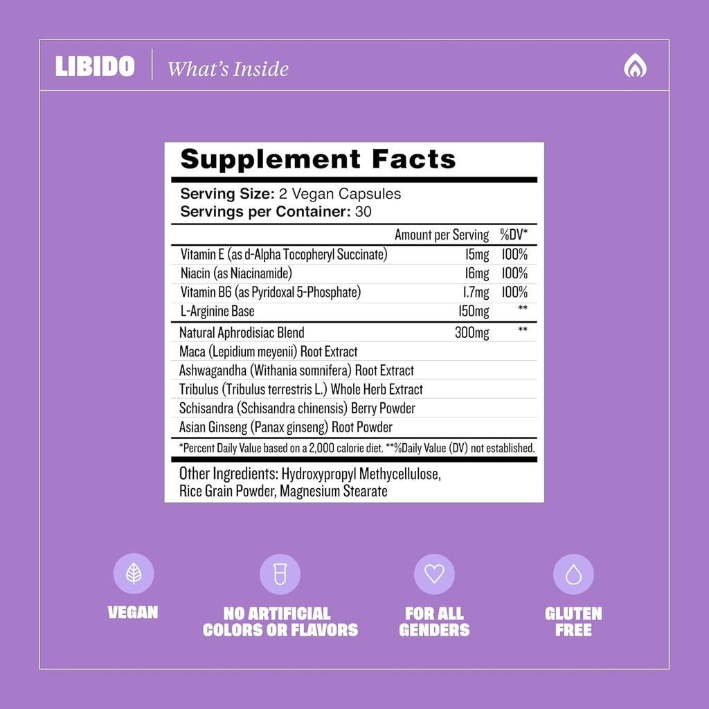 Health by Habit Libido Blend (60 cápsulas) - Mezcla de afrodisíacos naturales con maca y ashwaganda, vegano, sin OGM, sin azúcar