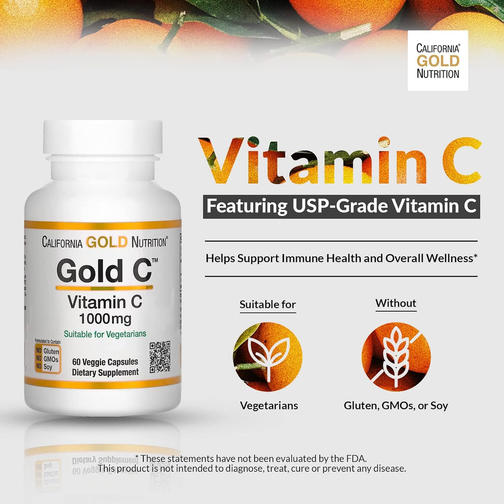 California Gold Nutrition Gold C, Vitamina C 1000 mg, 60 Cápsulas Vegetales